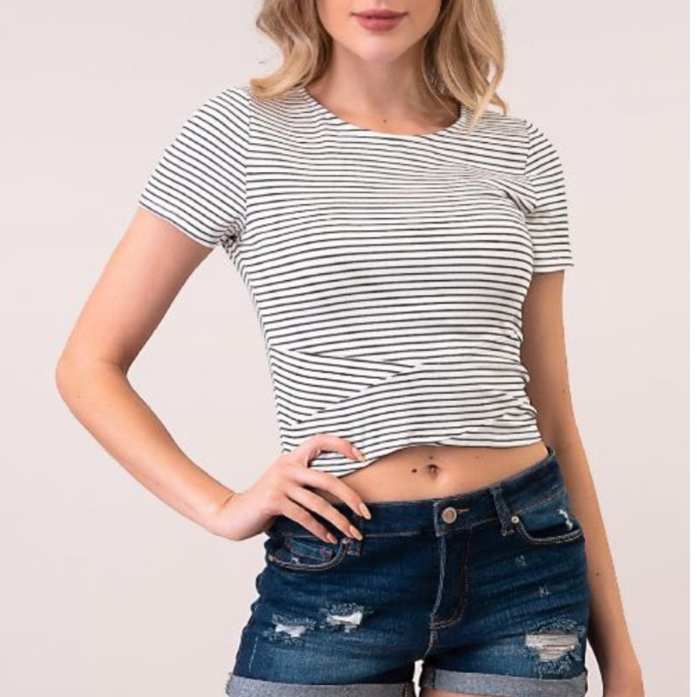 Stripe Front Cross Crop Top